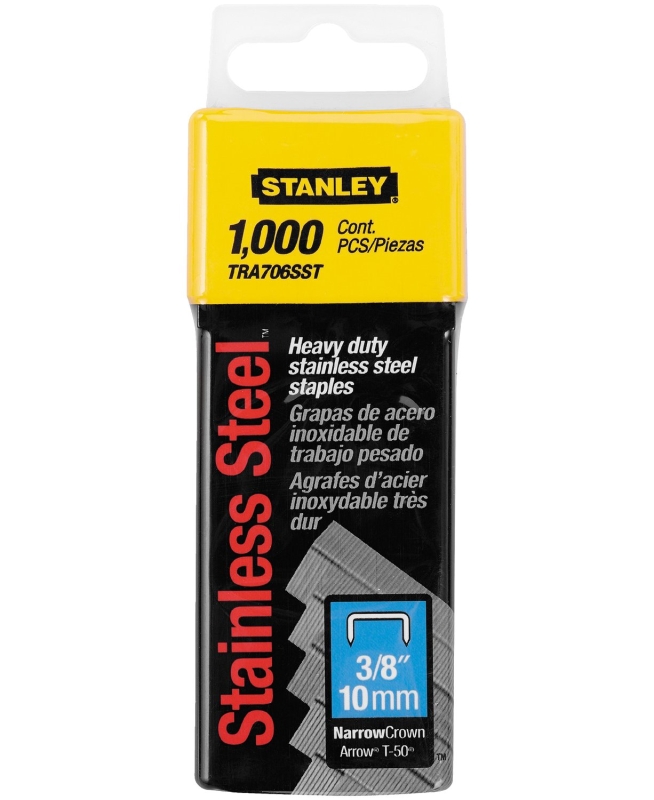 STANLEY TRA706SST Staple, 27/64 in W Crown, 3/8 in L Leg, Stainless Steel, 24 ga Gauge