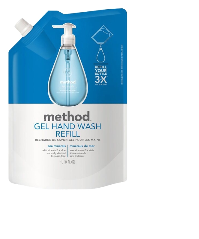 method 328105 Gel Hand Hash Refill, Gel, Light Blue, Sea Minerals, 34 oz Pouch