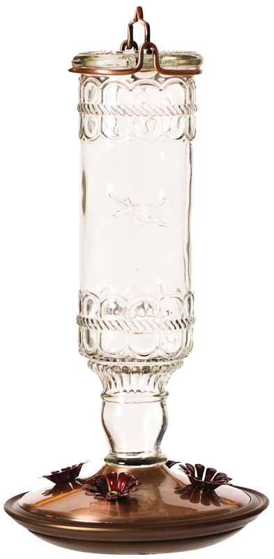 Perky-Pet 8107-2 Bird Feeder, Antique Bottle, 10 oz, 4-Port/Perch, Glass/Metal, Clear/Copper, 10.1 in H