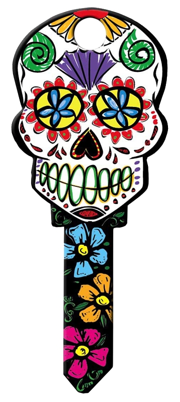 Lucky Line B136K Key Blank, Sugar Skull, Brass, Painted, For: Kwikset KW1, Titan KW10 Keyways