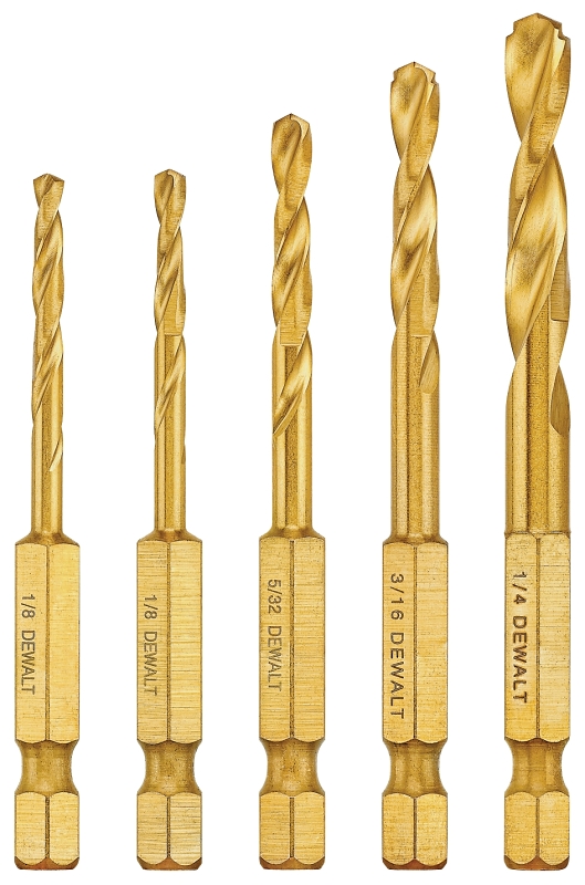 DeWALT IMPACT READY DD5155 Drill Bit Set, 5-Piece, Steel, Titanium
