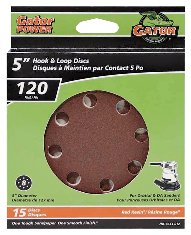 Gator 4141-012 Sanding Disc, 5 in Dia, 120 Grit, Fine, Aluminum Oxide Abrasive, Vented