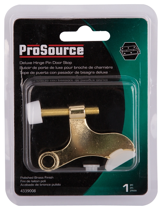 ProSource H20-B040C-PS Deluxe Hinge Pin Door Stop, 2-5/8 in Projection, Die-Cast Zinc & Plastic, Polished Brass