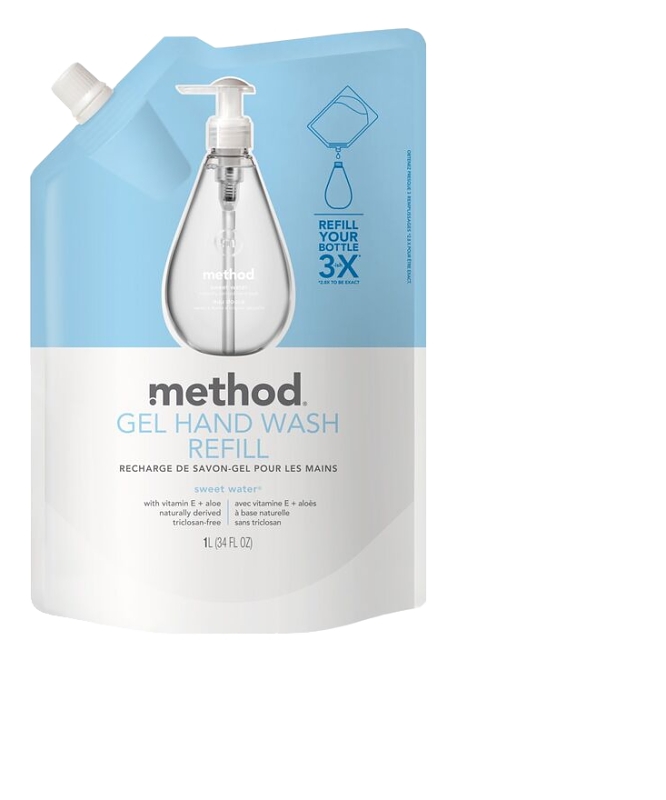 method 328104 Gel Hand Wash Refill, Gel, Clear, Sweet Water, 34 oz Pouch