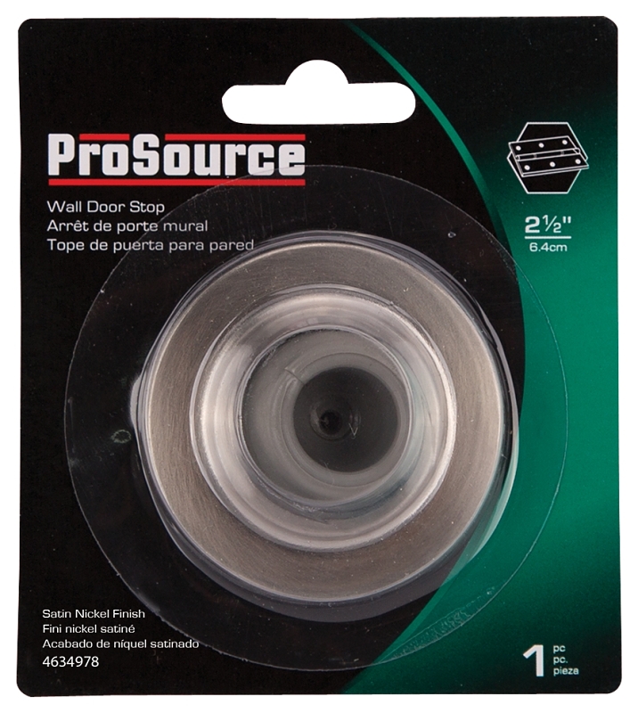 ProSource LR-005-SN-PS Door Stop, 2-1/2 in Dia Base, 2-1/2 in Dia Base x 1 in H Projection, Steel & Rubber