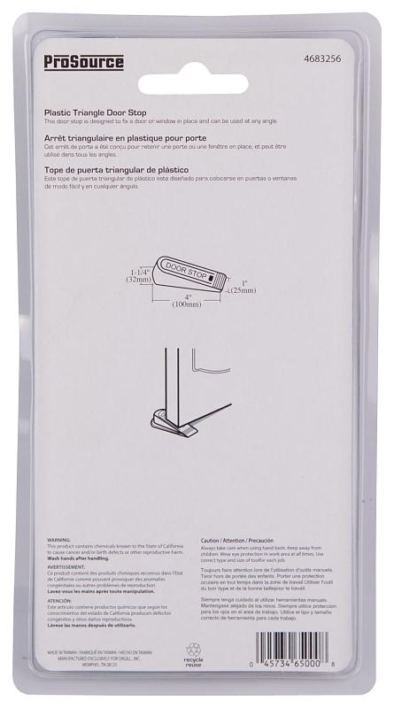 ProSource FE-50932-PS Door Stop, 1 in W x 4 in L x-1/4 in H Projection, Rubber, Clear