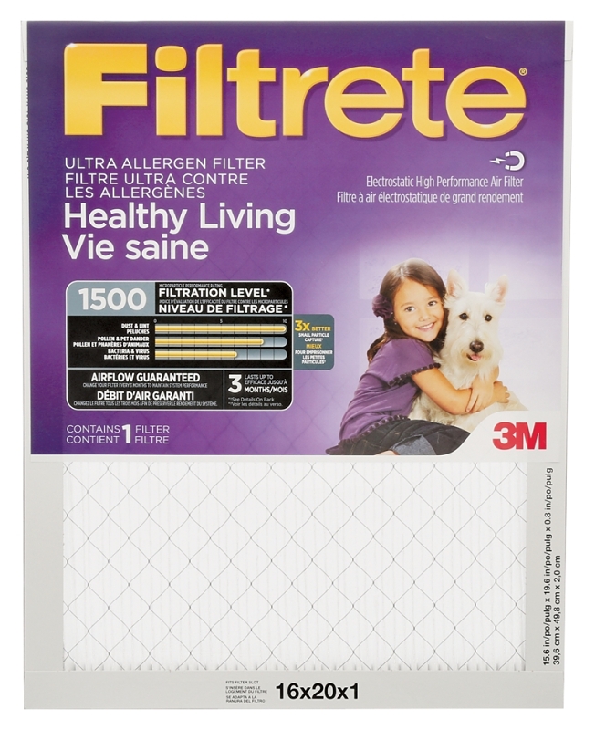 Filtrete 2000DC-6 Air Filter, Electrostatic, Pleated, Ultra Allergen Reduction, 1 in Thick, 20 in L, 16 in W, 11 MERV