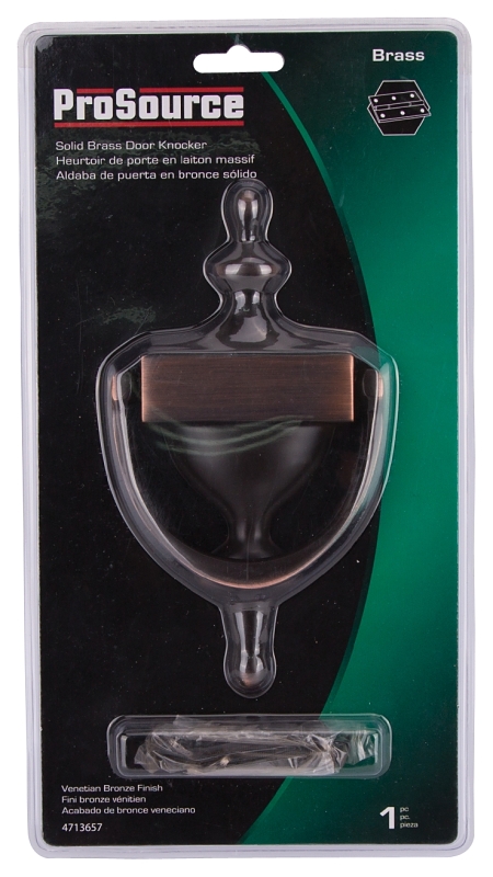 ProSource HR4004VB-PS Door Knocker, Brass, Venetian Bronze, 6-5/16 in Mounting Hole Center to Center