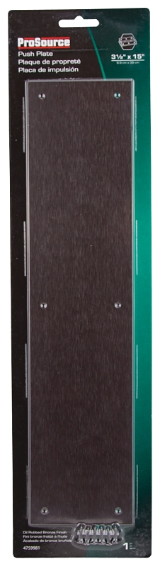 ProSource 32238ORB-PS Push Plate, Aluminum, Oil-Rubbed Bronze, 15 in L, 3-1/2 in W, 0.8 mm Thick