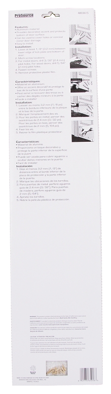 ProSource 32293BBD-PS Kick Plate, 34 in L, 8 in W, Aluminum