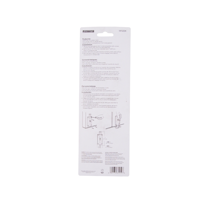 ProSource CL-193-PS Foot Bolt, 3/4 in Bolt Head, 7 in L Bolt, Steel, Zinc