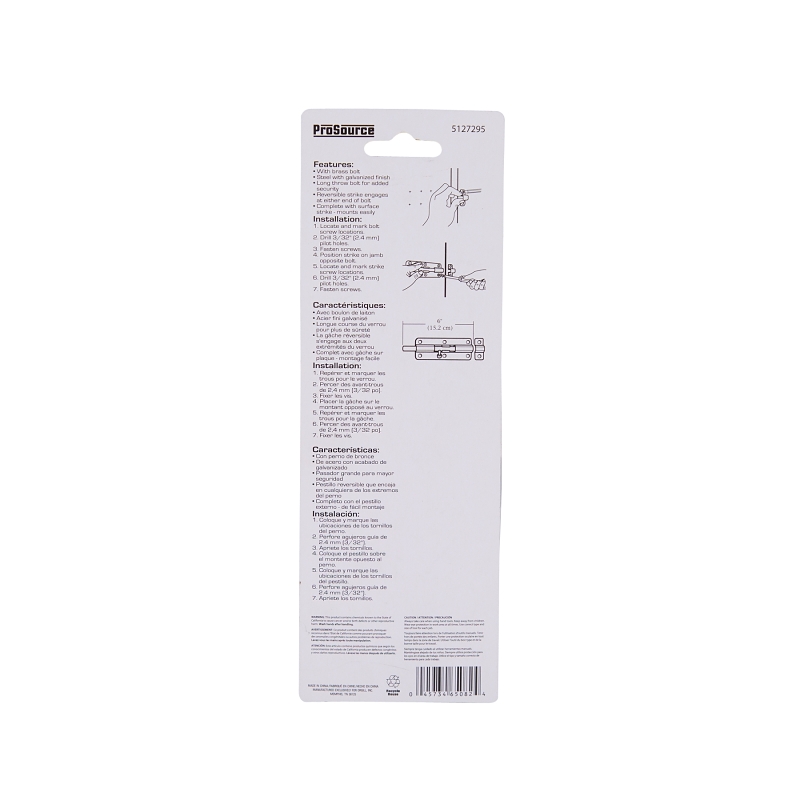 ProSource CL-702-PS Barrel Bolt, 0.31 Dia in Bolt Head, 6 in L Bolt, Brass Pin/Steel, Galvanized