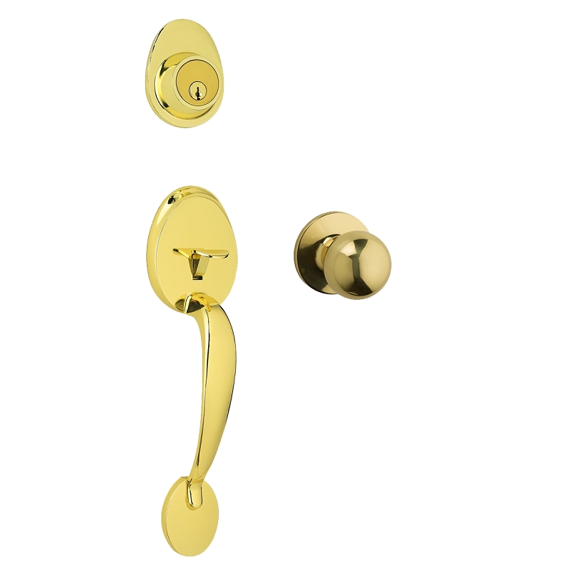 Weiser Daytona x Regina Series 9SH11000-008 Handleset, 3 Grade, Bright Brass, 2-3/8 to 2-3/4 in Backset, 5-Pin Keyway