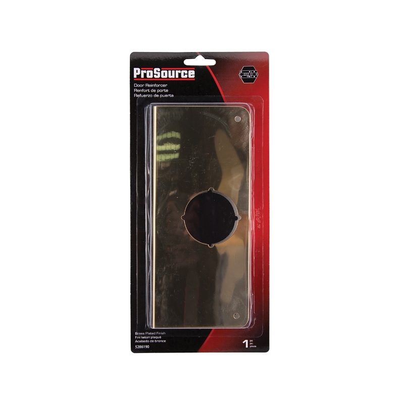 ProSource HSH-048SBP-PS Door Reinforcer, 2-3/8 in Backset, 1-3/8 in Thick Door, Steel, Brass, 9 in H, 4 in W