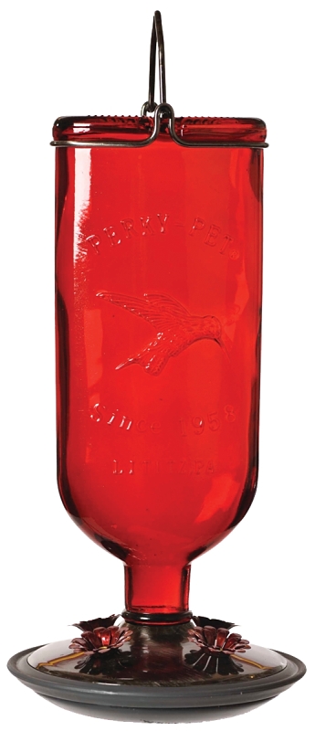 Perky-Pet 8109-2 Bird Feeder, 16 oz, 4-Port/Perch, Glass/Metal, Red, 10.6 in H