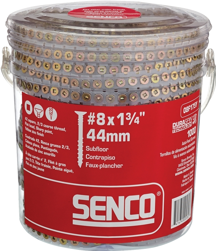 SENCO 08F175Y Collated Interior Wood Screw, #2 Drive, Sharp Point, Flat Head, 1-3/4 in L