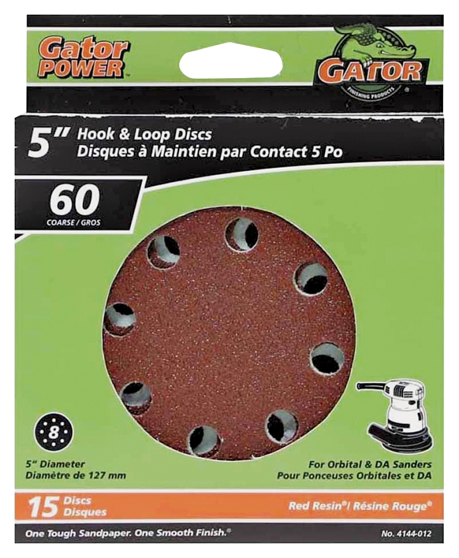 Gator 4144-012 Sanding Disc, 5 in Dia, 60 Grit, Coarse, Aluminum Oxide Abrasive, Vented