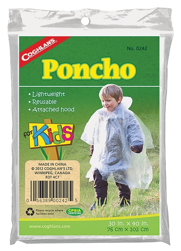 COGHLAN'S 0242 Poncho, One-Size, Plastic, Clear, Attached Collar