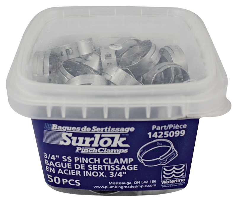Waterline Surlok 1425099 Pinch Clamp, 3/4 in, Stainless Steel