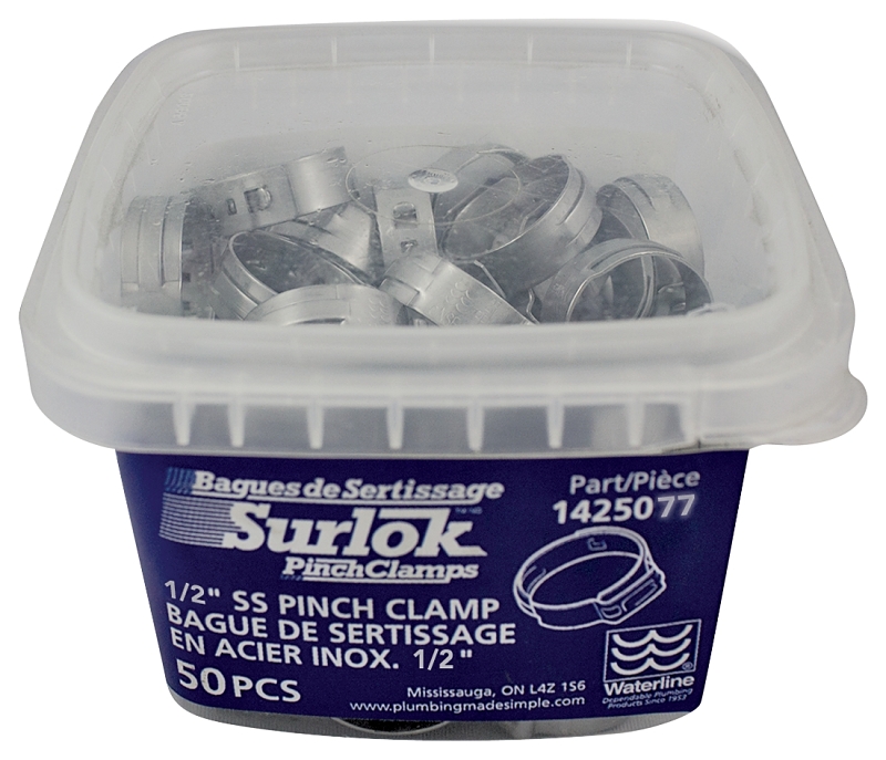 Waterline Surlok 1425077 Pinch Clamp, 1/2 in, Stainless Steel