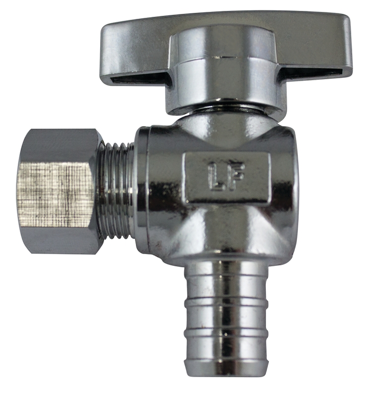 Waterline 1558543LF Angle Stop Valve, 1/2 x 3/8 in Connection, Compression, Quarter-Turn Actuator, Brass Body
