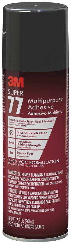 3M Super 77 77-10VOC30 Spray Adhesive, Liquid, Solvent, Clear, 7.3 oz Can