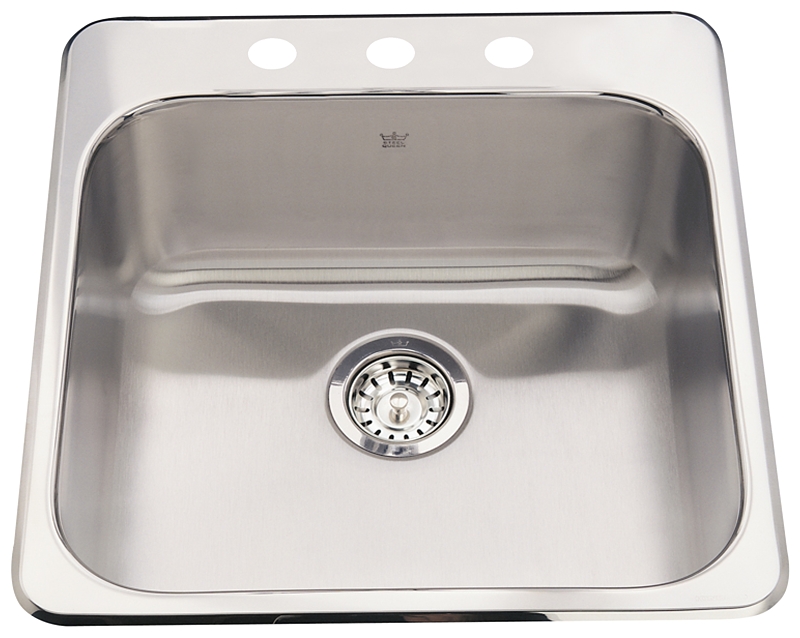 Kindred Steel Queen Series QSL2020/8/3 Kitchen Sink, 3-Faucet Hole, 20 in OAW, 20-1/2 in OAH, Stainless Steel, Top