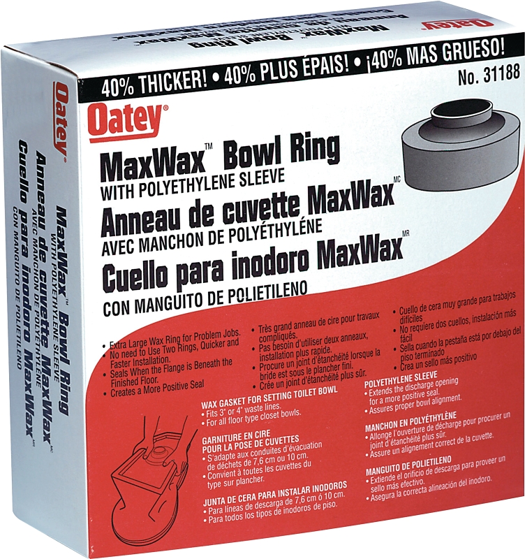 Oatey 31188 Bowl Ring, 3 to 4 in Dia, Polyethylene/Wax, Gold, For: 3 to 4 in Dia Waste Lines