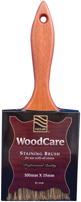 Nour 33-100 Paint Brush, 4 in W, Stain, Straight, Wall Brush, 2-3/4 in L Bristle, Thin Beavertail Handle
