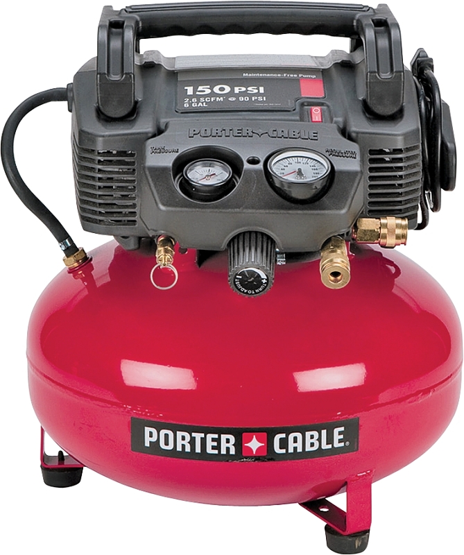 PORTER-CABLE C2002 Air Compressor, 6 gal Tank, 0.8 hp, 120 V, 120 to 150 psi Pressure, 1-Stage, 2.6 to 3.5 scfm Air