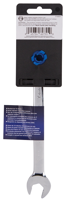 Vulcan PG15MM Combination Wrench, Metric, 15 mm Head, Chrome Vanadium Steel, Polished Mirror