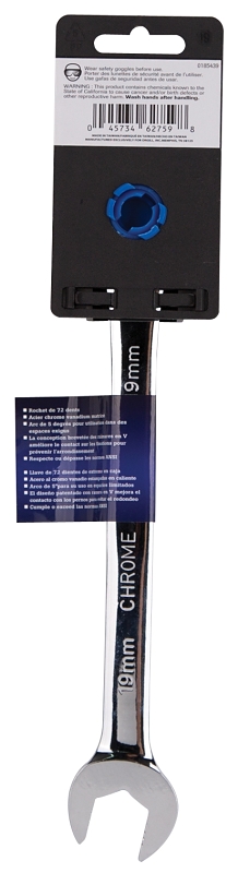 Vulcan PG19MM Combination Wrench, Metric, 19 mm Head, Chrome Vanadium Steel, Polished Mirror