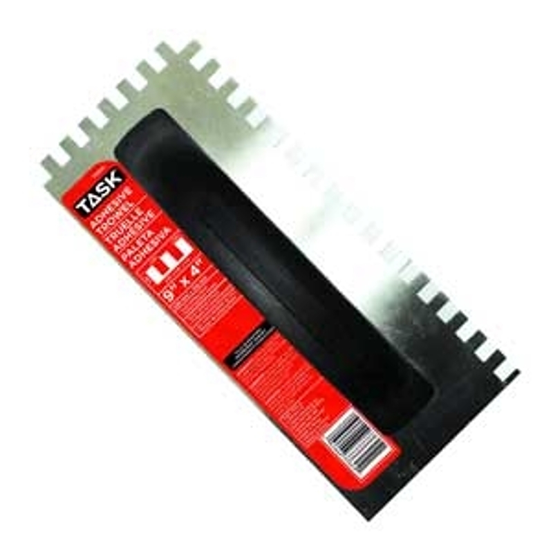 TASK T33647 Adhesive Trowel, 9 in L Blade, 4 in W Blade, Steel Blade, V-Notch End, Polypropylene Handle