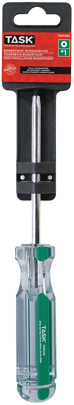 TASK Elite Series T50442 Screwdriver, #1 Drive, Robertson Drive, 4 in L Shank, Acetate Handle, Hard-Grip Handle