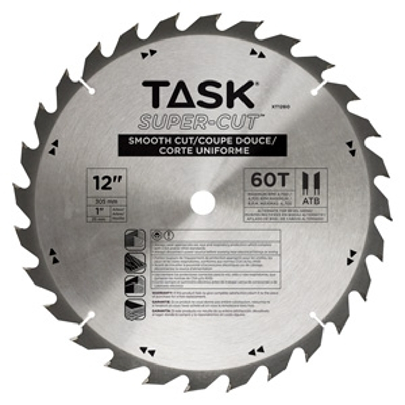 TASK Supercut XT1260 Ripping and Cross Cutting Saw Blade, 12 in Dia, 1 in Arbor, 60-Teeth