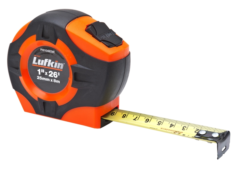 Crescent Lufkin PHV1048CMEN Tape Measure, 26 ft L Blade, 1 in W Blade, Steel Blade, Rubber Case, Orange Case