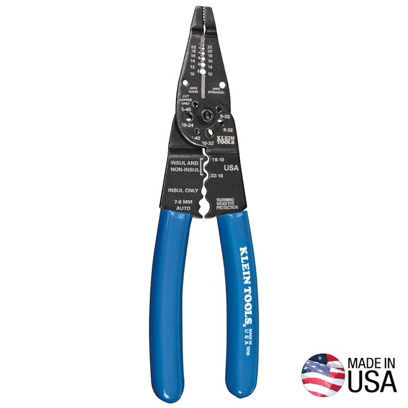Klein-Kurve 1010 Long Nose Plier, 10 to 22 AWG Wire, 10 to 20 AWG Solid, 12 to 22 AWG Stranded Stripping, 8-1/4 in OAL