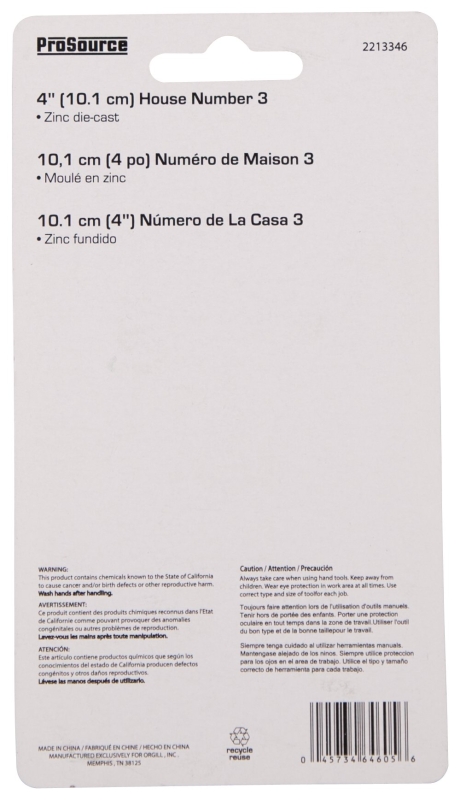 ProSource N-013-PS House Number, Character: 3, 4 in H Character, 2.36 in W Character