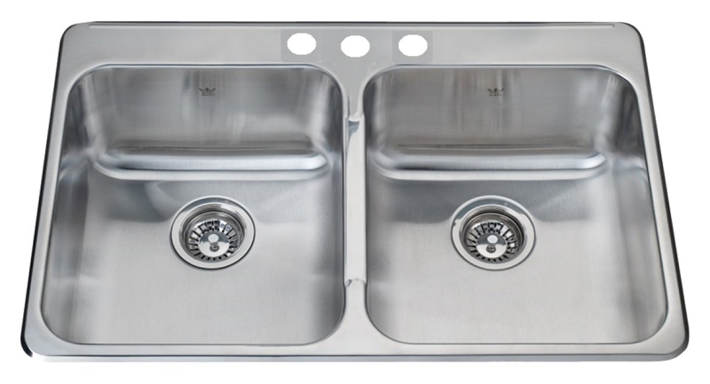 Kindred Steel Queen Series QDL2031/8/3 Kitchen Sink, 14 in W Bowl, 8 in D Bowl, 16 in H Bowl, 3-Faucet Hole, Top