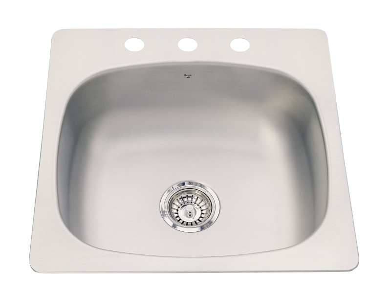 Kindred PSL2020/3 Kitchen Sink, 3-Faucet Hole, 20 in OAW, 20-1/2 in OAH, Stainless Steel, Top, 1-Bowl