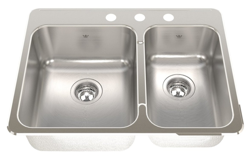 Kindred Steel Queen Series QCLA2031R/8/3 Kitchen Sink, 10 in (Small), 18 in (Large) W Bowl, 16 in H Bowl, 3-Faucet Hole