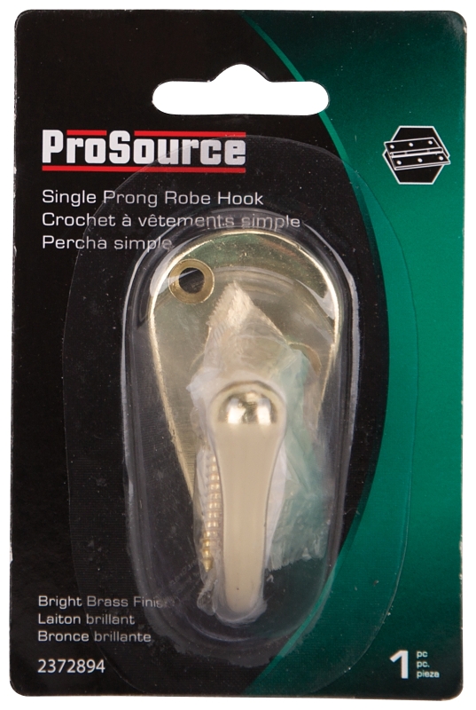 ProSource H63PB-PS Coat and Hat Hook, 22 lb, 1-Hook, 1-1/8 in Opening, Zinc, Brass