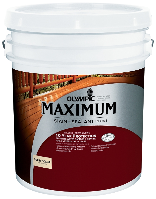 Olympic MAXIMUM 79612C 18.9L Solid Color Stain and Sealant, Liquid, 18.9 L