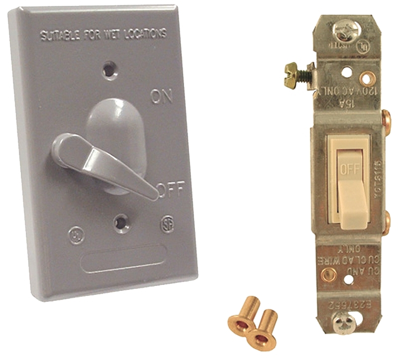 Hubbell 5121-0 Switch Cover, Specifications: 15 A, 125 V, 1-Gang, 1-Pole, Vertical Mounting, Aluminum, Gray, 24 PK