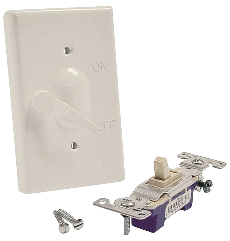 HUBBELL 5121-1 Toggle Cover, 4-39/64 in L, 2-53/64 in W, Metal, White, Powder-Coated