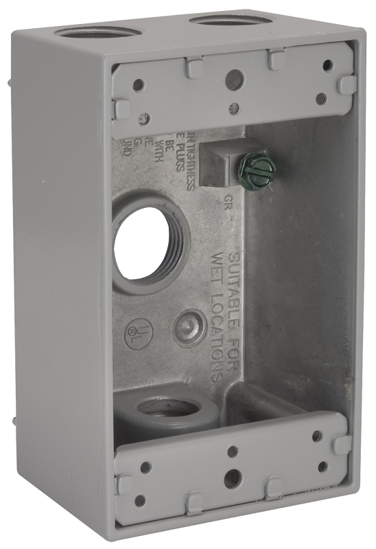 HUBBELL 5321-0 Weatherproof Box, 4 -Outlet, 1 -Gang, Aluminum, Gray, Powder-Coated