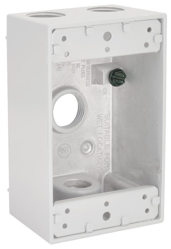 HUBBELL 5321-1 Weatherproof Box, 4 -Outlet, 1 -Gang, Aluminum, White, Powder-Coated