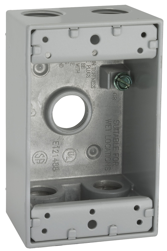 HUBBELL 5322-0 Weatherproof Box, 5 -Outlet, 1 -Gang, Aluminum, Gray, Powder-Coated