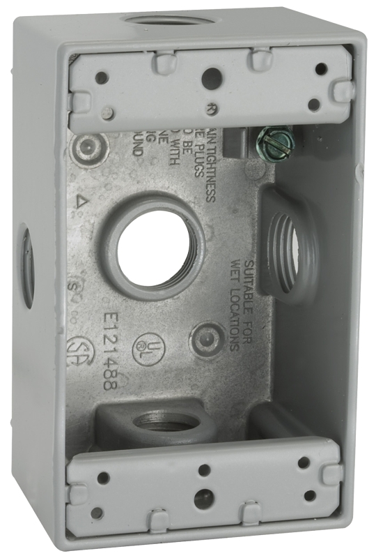 HUBBELL 5323-0 Weatherproof Box, 5 -Outlet, 1 -Gang, Aluminum, Gray, Powder-Coated