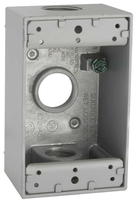 HUBBELL 5324-0 Weatherproof Box, 3 -Outlet, 1 -Gang, Aluminum, Gray, Powder-Coated